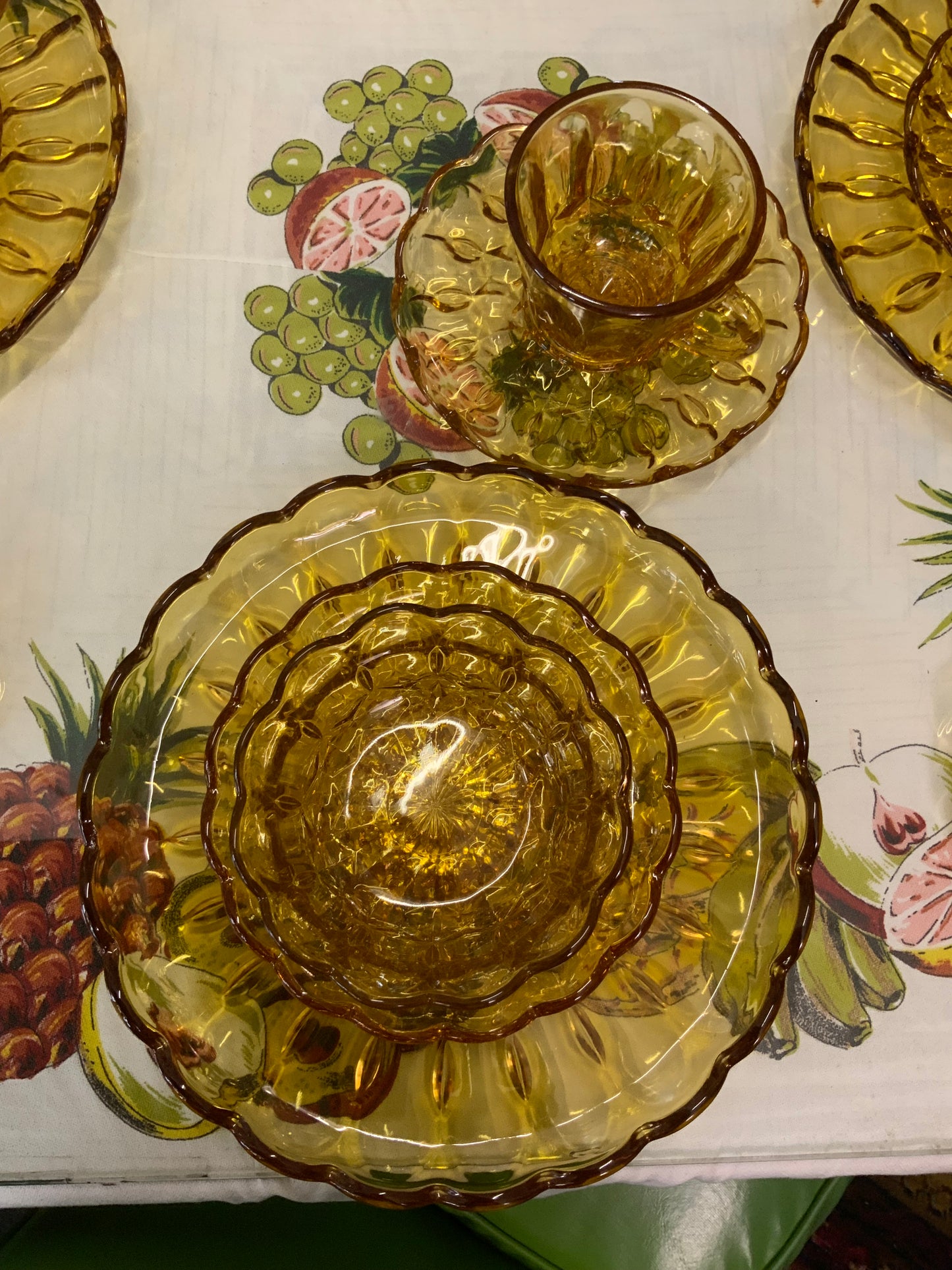 Vintage Amber Pressed Glass Dinner Set for Four  Australian Crown Crystal Glass c.1950s