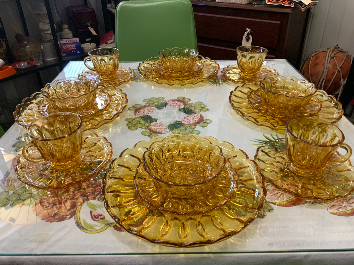 Vintage Amber Pressed Glass Dinner Set for Four  Australian Crown Crystal Glass c.1950s