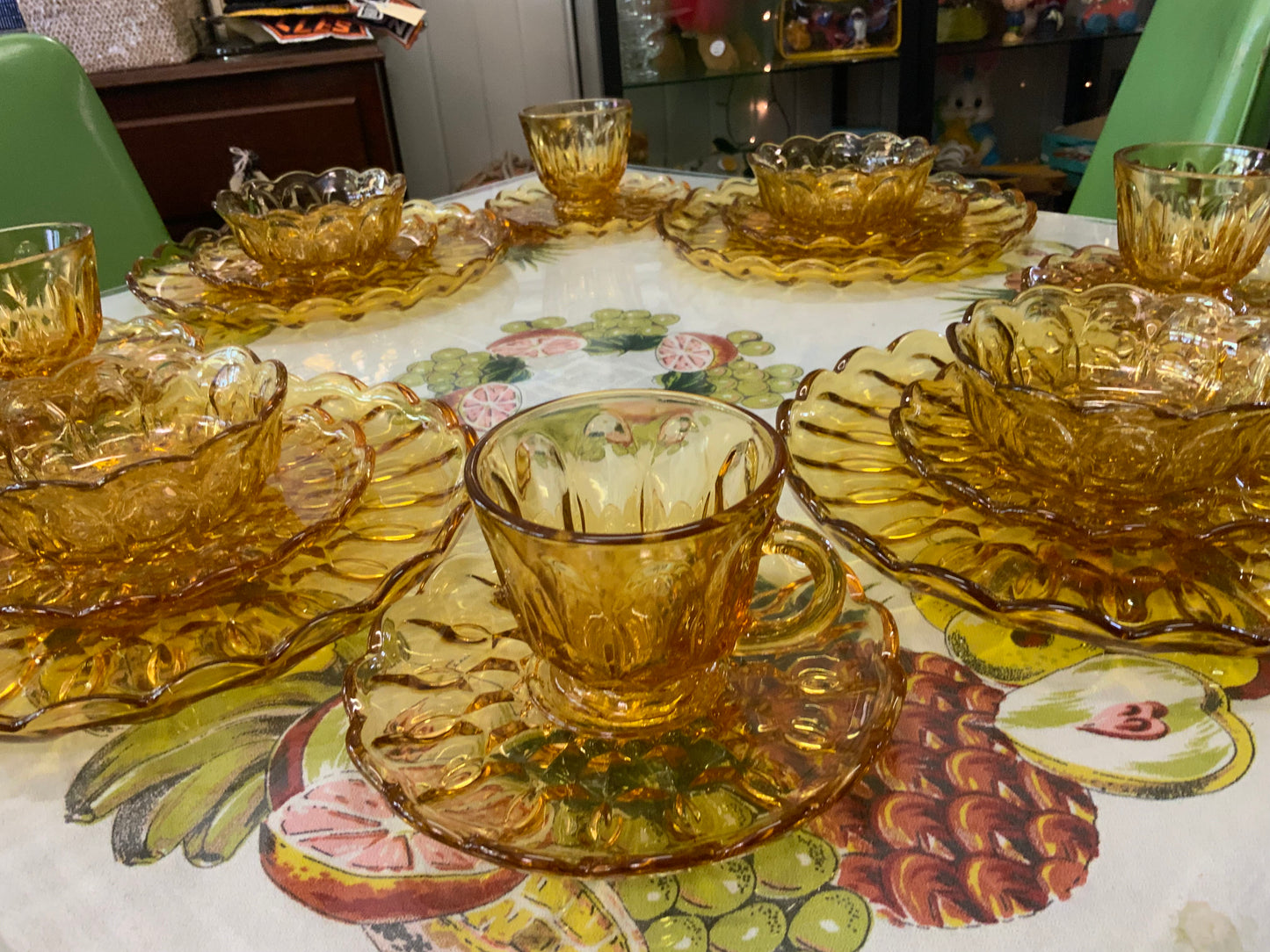 Vintage Amber Pressed Glass Dinner Set for Four  Australian Crown Crystal Glass c.1950s