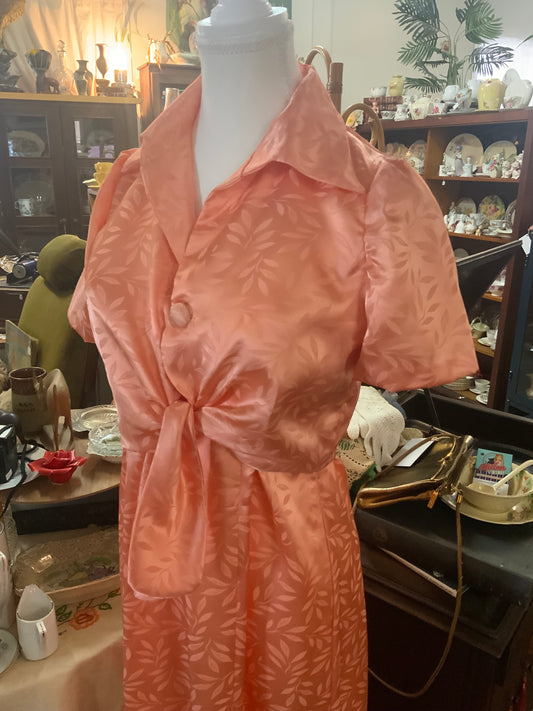 Vintage 1970s does 40s apricot Satin halter dress and bolero jacket Size 10