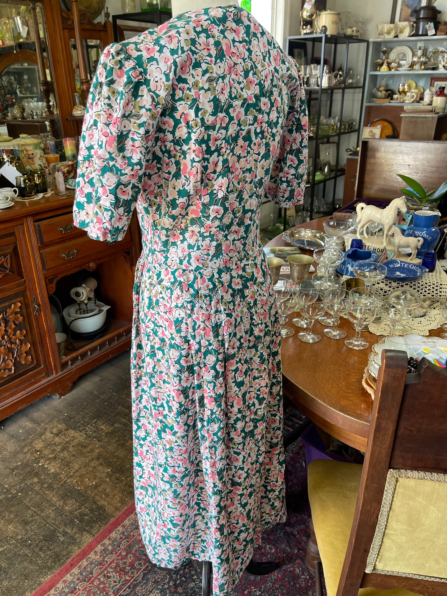 Vintage 1980s pink floral maxi day dress size 12 by Mischief Australia