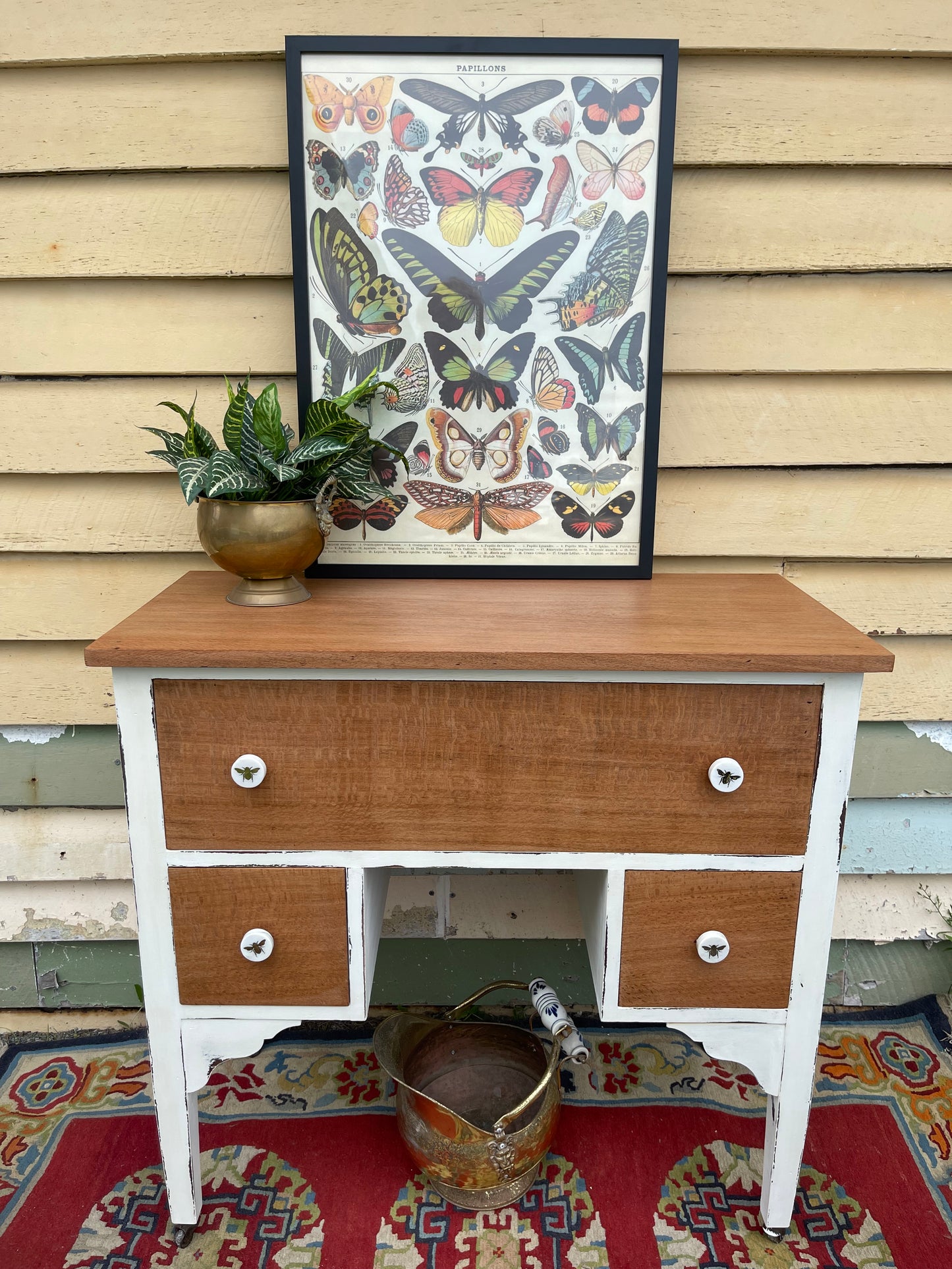 Upcycled Vintage Silky Oak Timber chest of drawers painted in Travertine