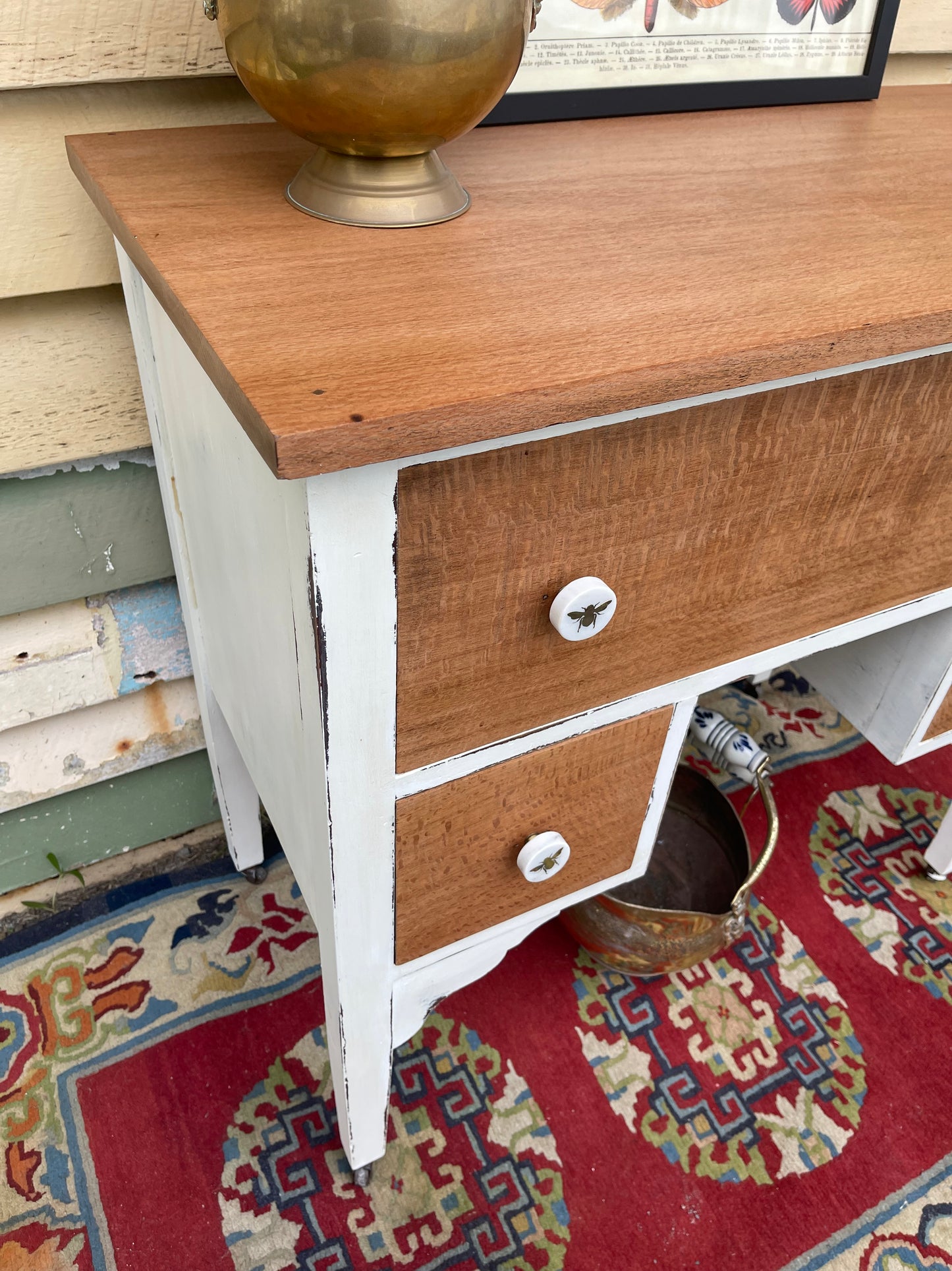 Upcycled Vintage Silky Oak Timber chest of drawers painted in Travertine