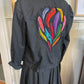 Vintage 80s 3 piece black cotton outfit with appliqué , size 8-10