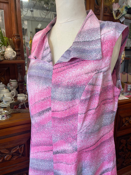 Vintage 70s pink polyester A-line sleeveless dress Size 14-16