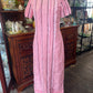 Vintage 80s long pink dress with ribbon and lace  Size 10