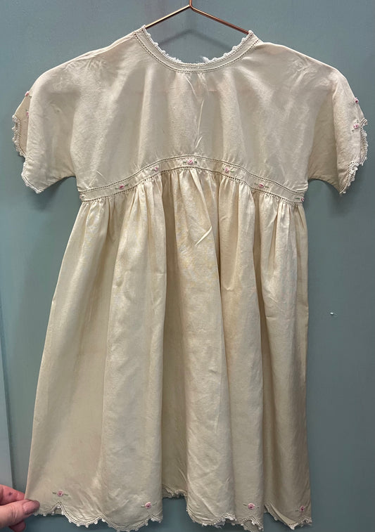 Hand-Embroidered Baby Dress – 1930s Heirloom Rosebud Trim