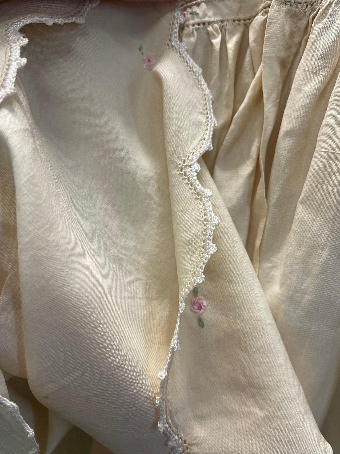 Hand-Embroidered Baby Dress – 1930s Heirloom Rosebud Trim