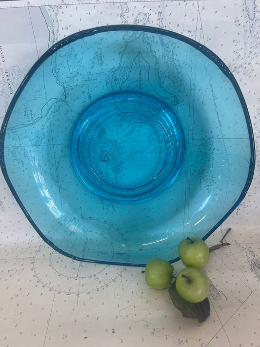 1930s Art Deco blue glass large float bowl by Josef Inwald