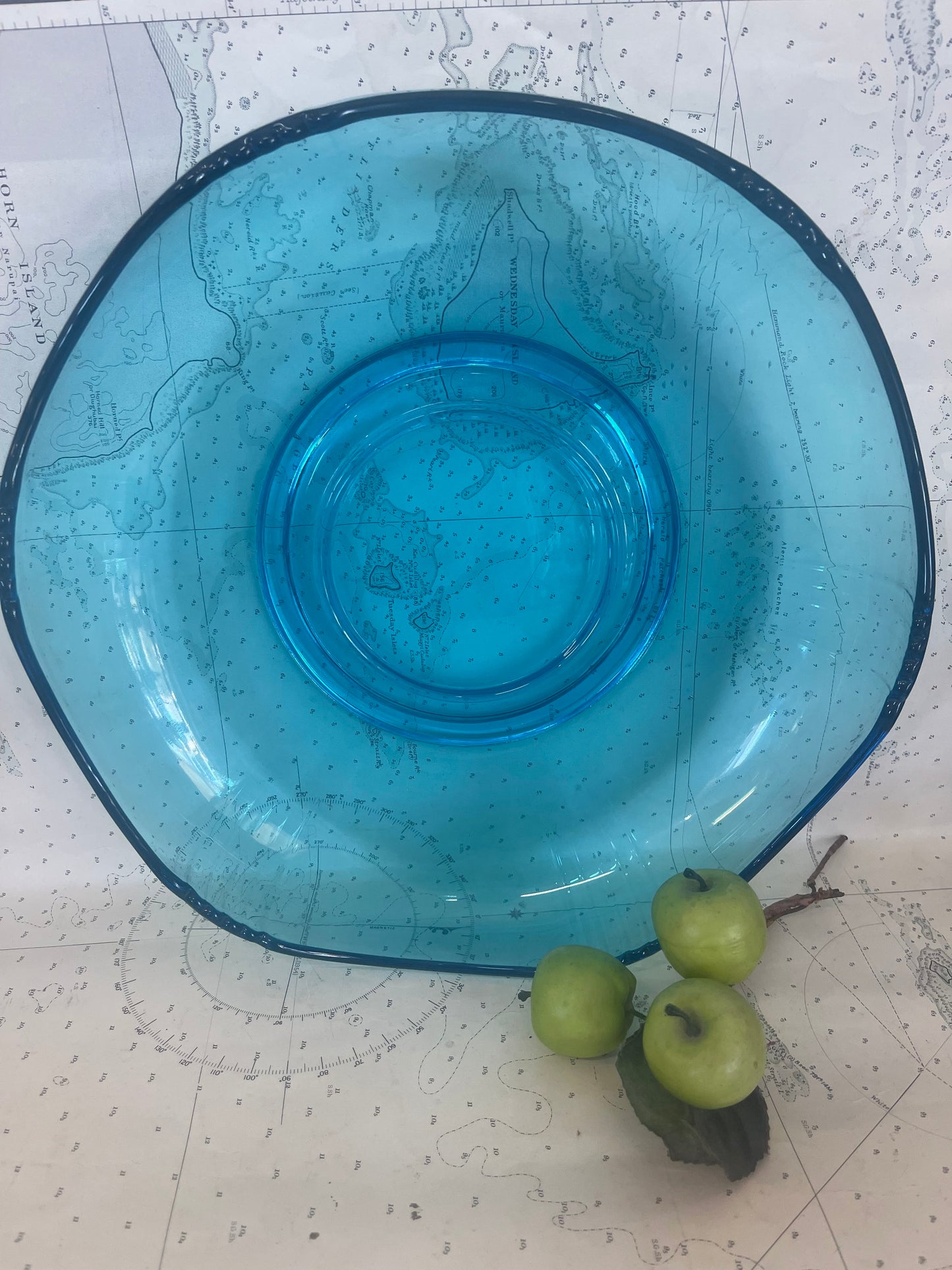 1930s Art Deco blue glass large float bowl by Josef Inwald