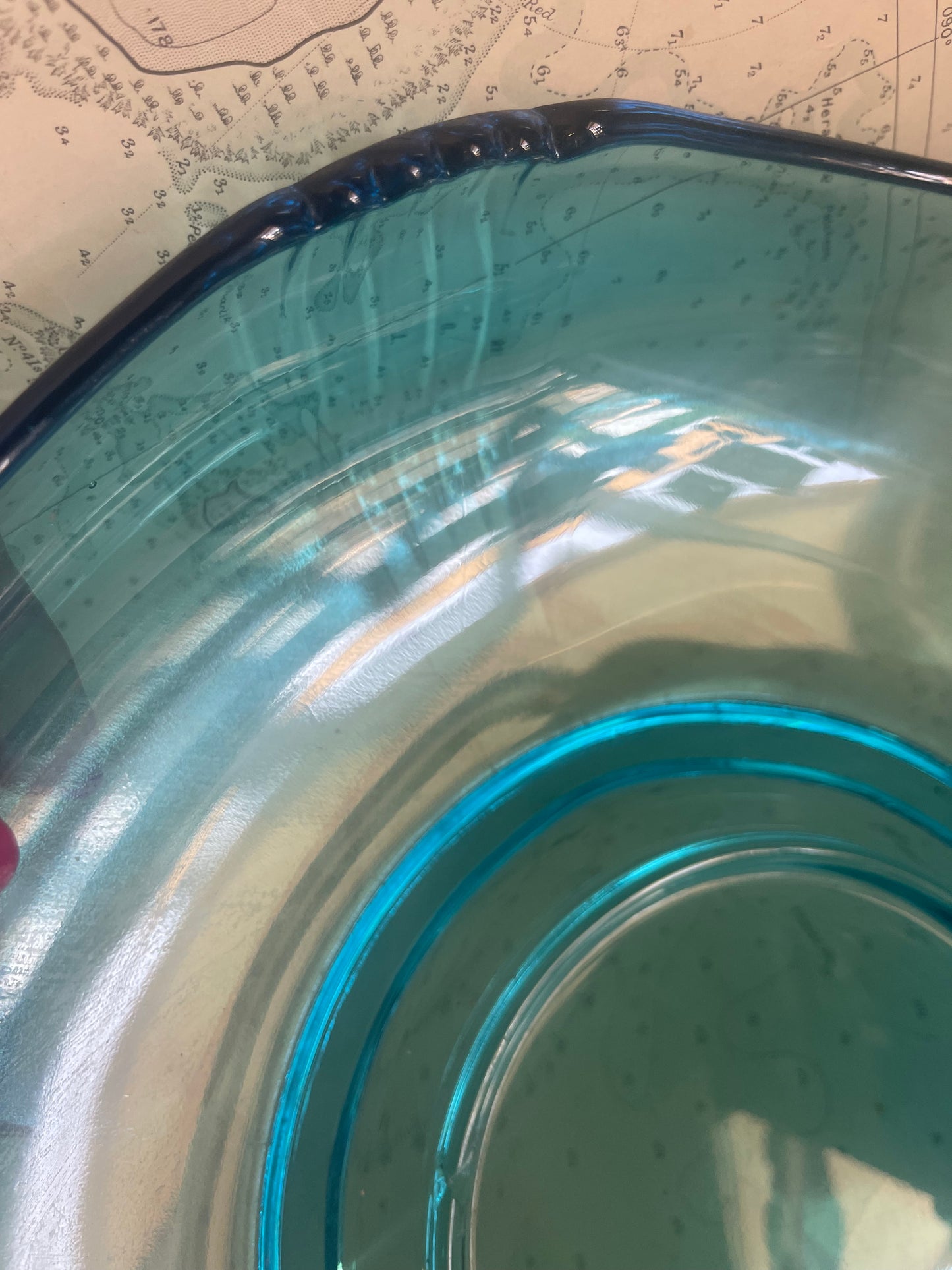 1930s Art Deco blue glass large float bowl by Josef Inwald