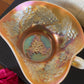 Vintage Carnival Glass Peach Opalescent Bowl with Handle: Holly Berry Pattern