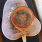 Vintage Carnival Glass Peach Opalescent Bowl with Handle: Holly Berry Pattern