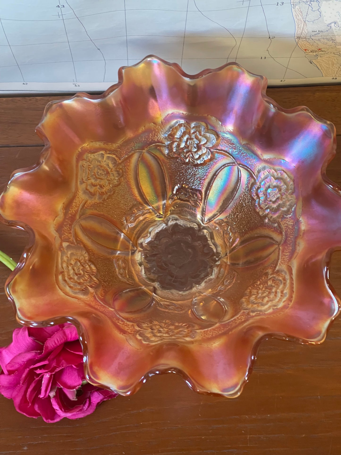 Vintage Dugan Fluted Carnival Marigold Depression Glass Dish