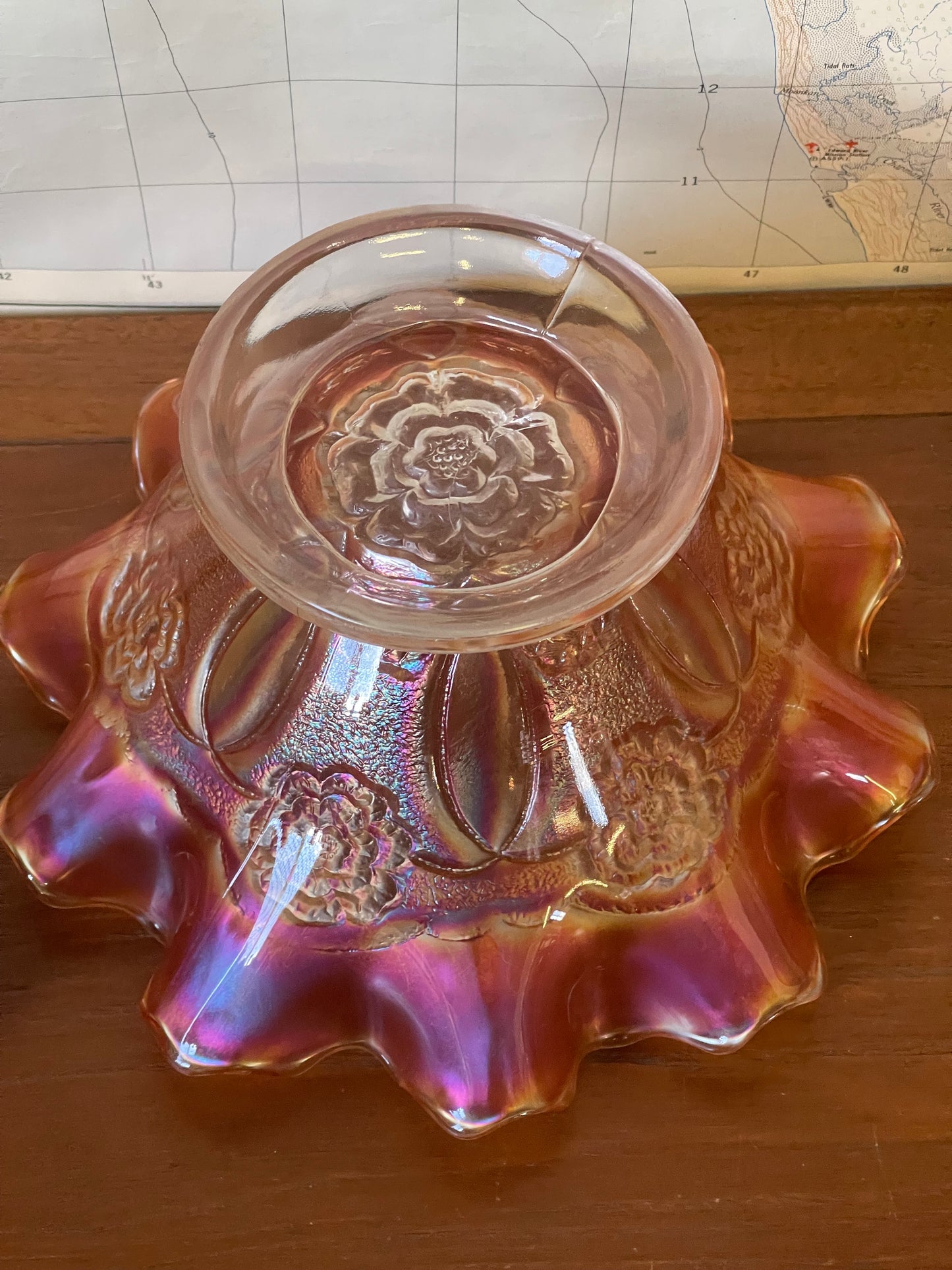 Vintage Dugan Fluted Carnival Marigold Depression Glass Dish