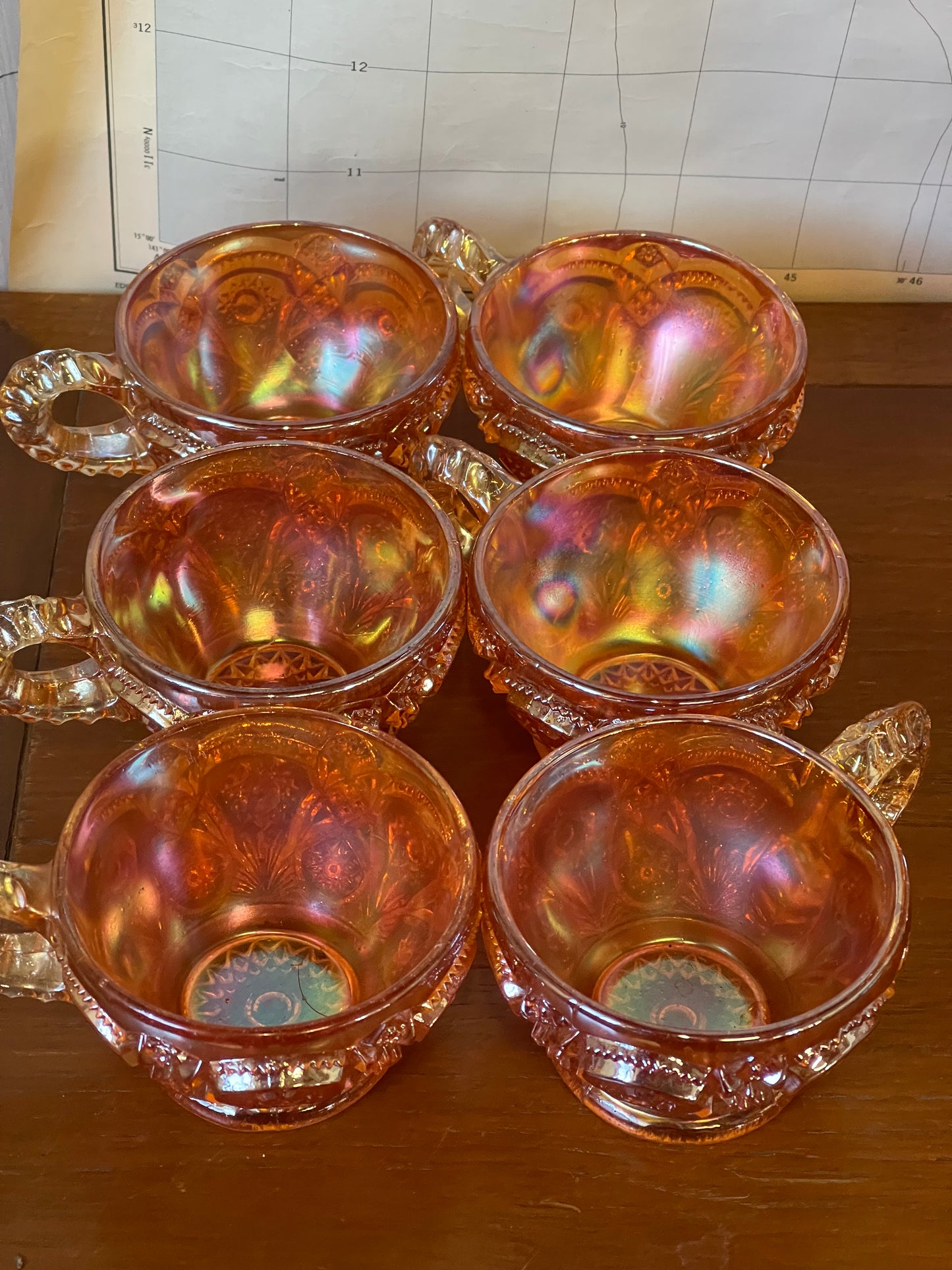 Antique Marigold Carnival Punch Bowl set by Imperial Glass Ohio