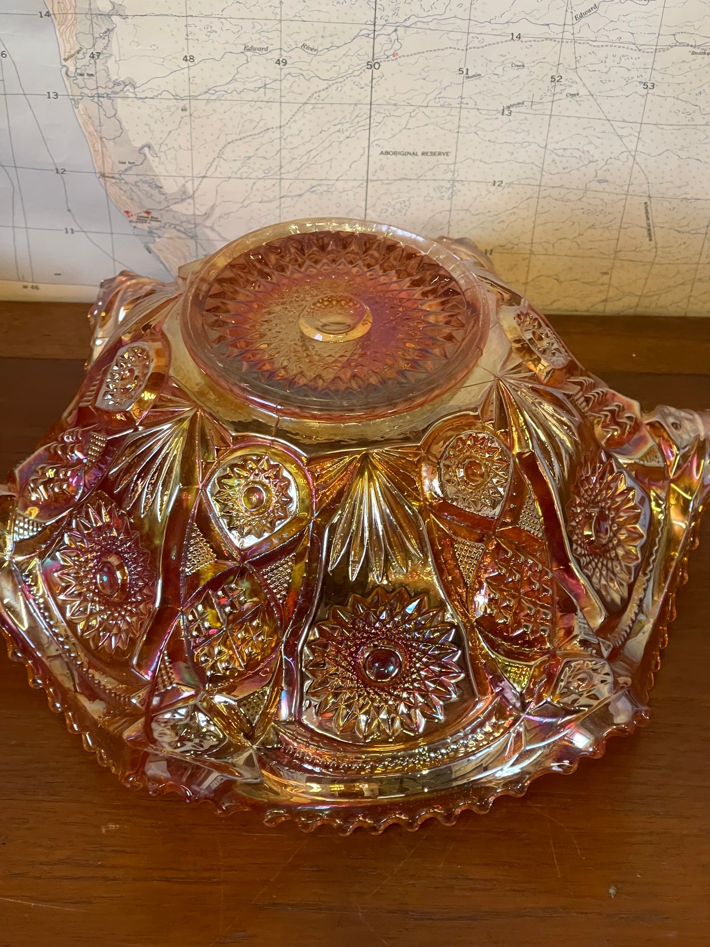 Antique Marigold Carnival Punch Bowl set by Imperial Glass Ohio