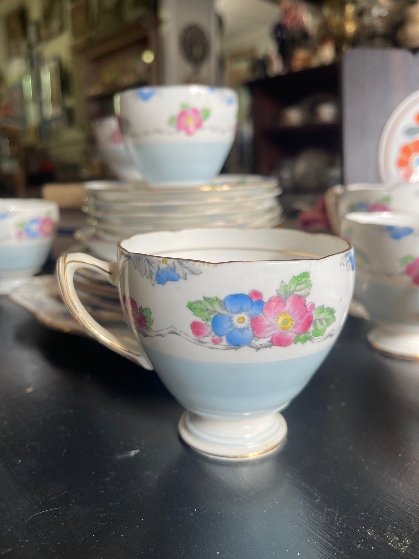 Set of six Vintage 1930s English Grafton Teacup Trio plus