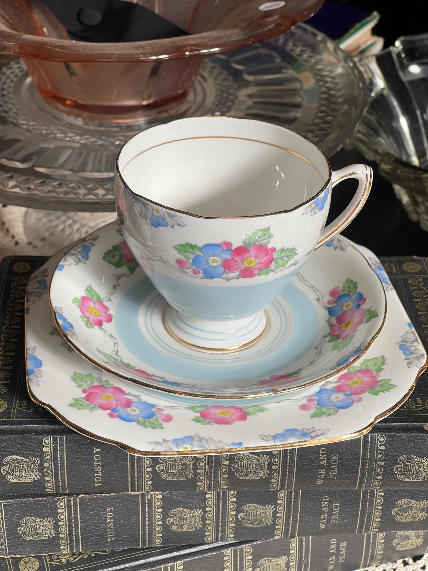 Set of six Vintage 1930s English Grafton Teacup Trio plus