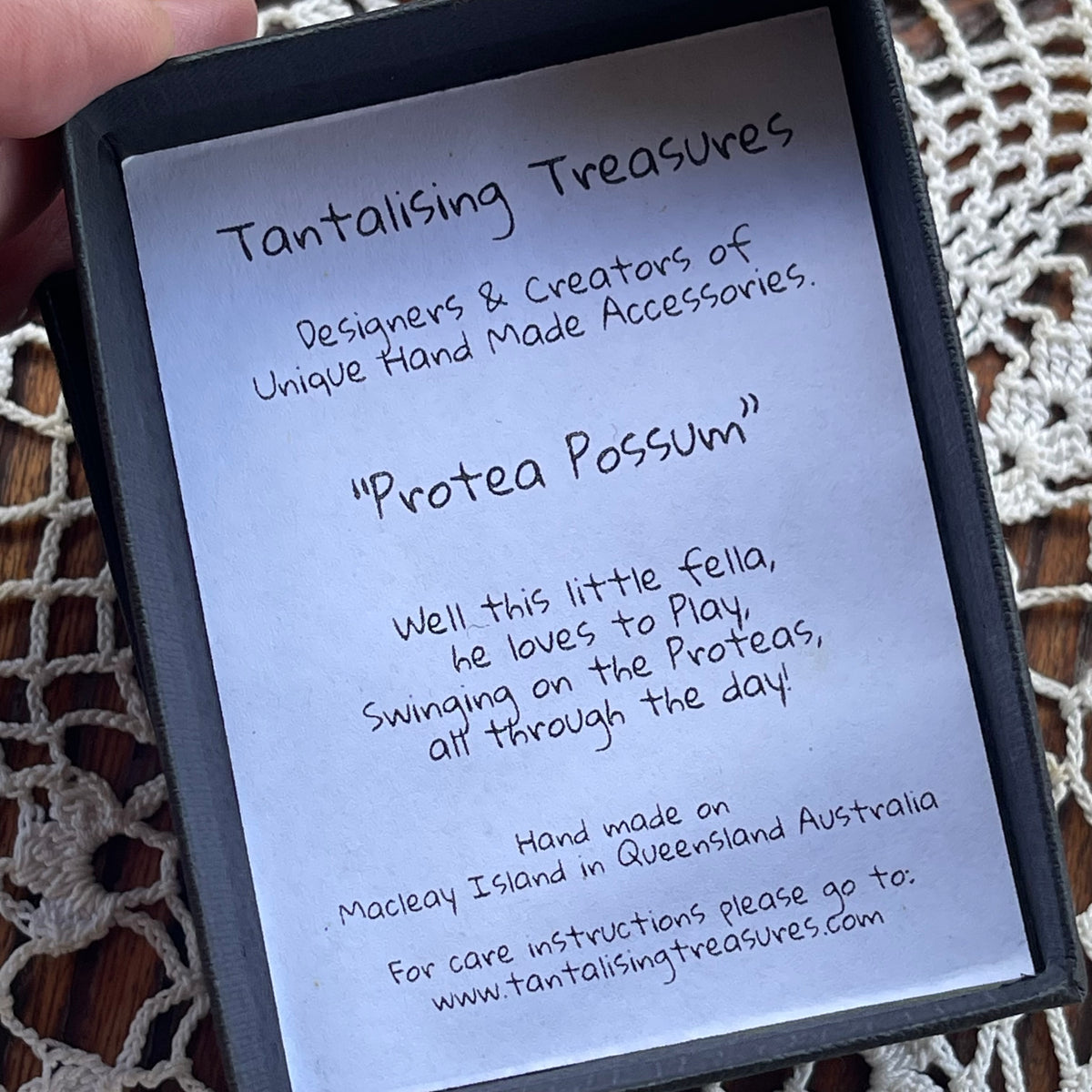 Tantalising Treasures Protea Possum Brooch – Handmade Queensland – Original Box