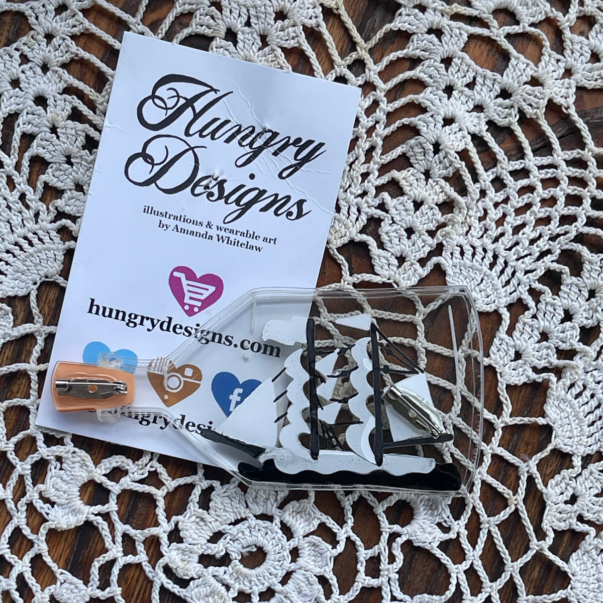 Hungry Designs Tall Ship in a Bottle Brooch – Amanda Whitelaw – Queensland Made
