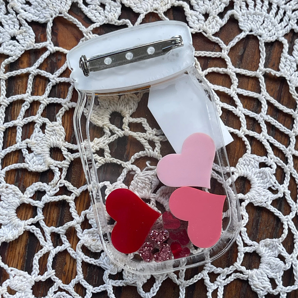 Mason Jar Hearts Acrylic Brooch – Australian Wearable Art