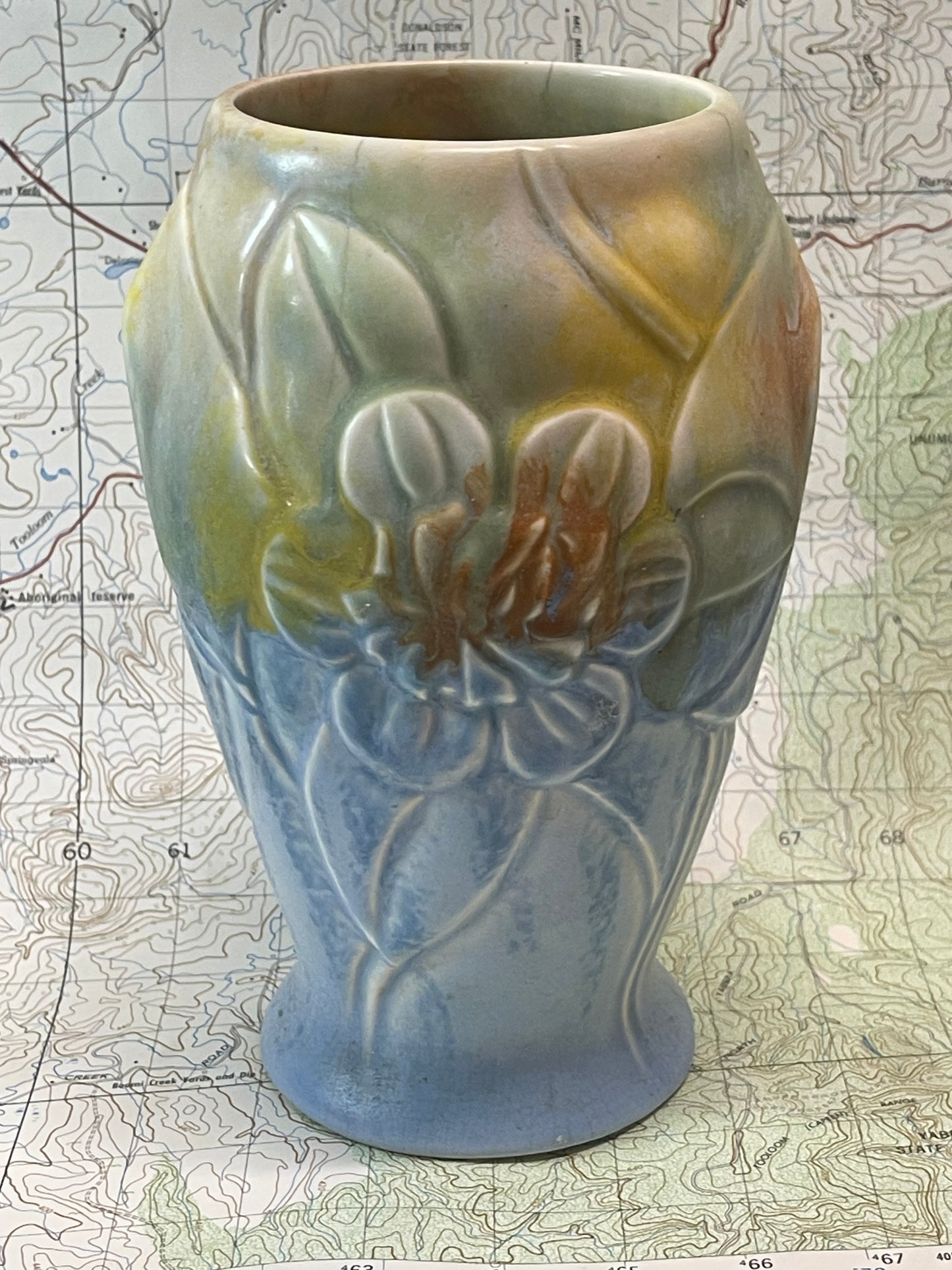 Vintage Art Nouveau Style Relief Pottery Vase – Floral Design