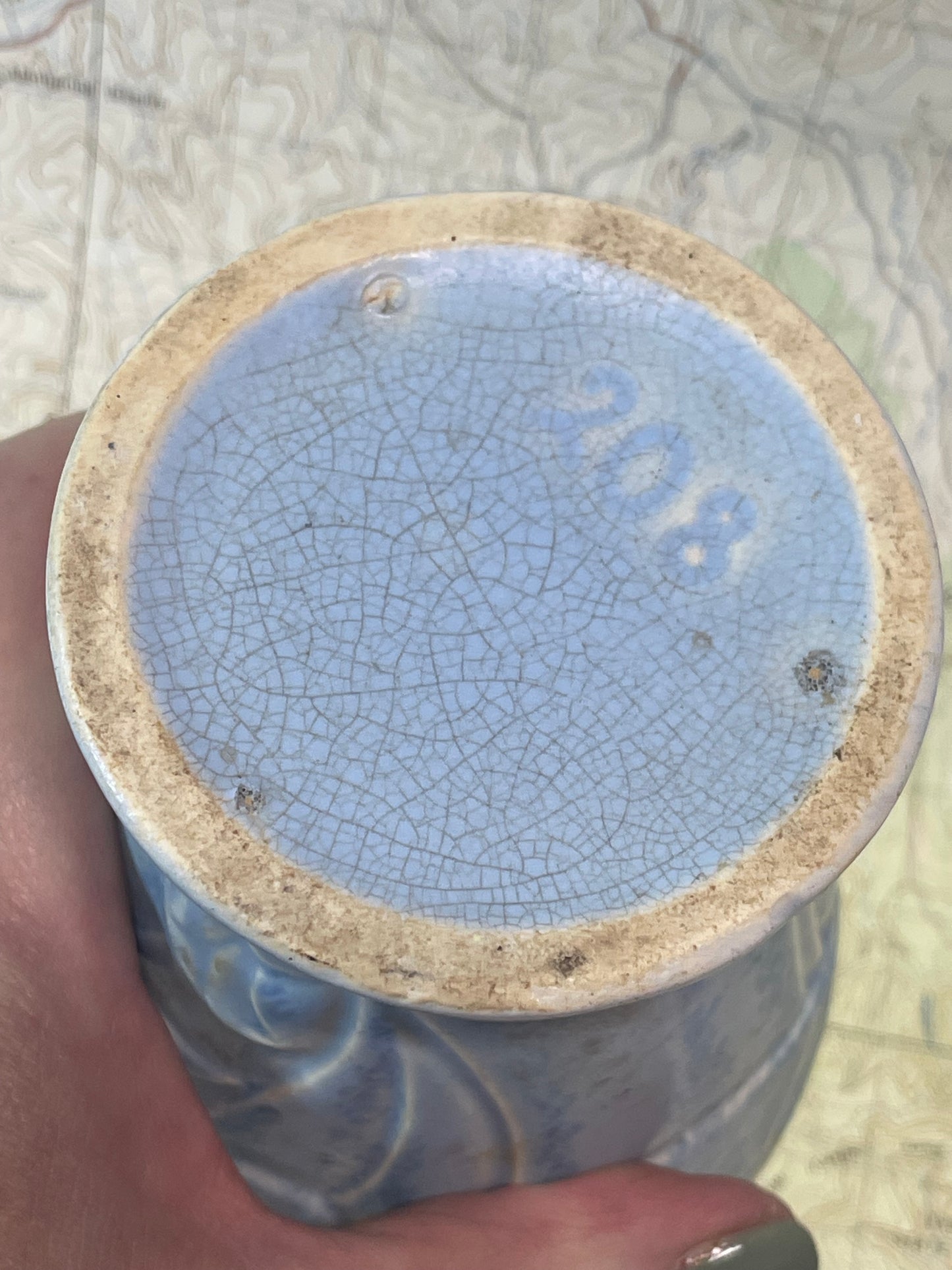 Vintage Art Nouveau Style Relief Pottery Vase – Floral Design