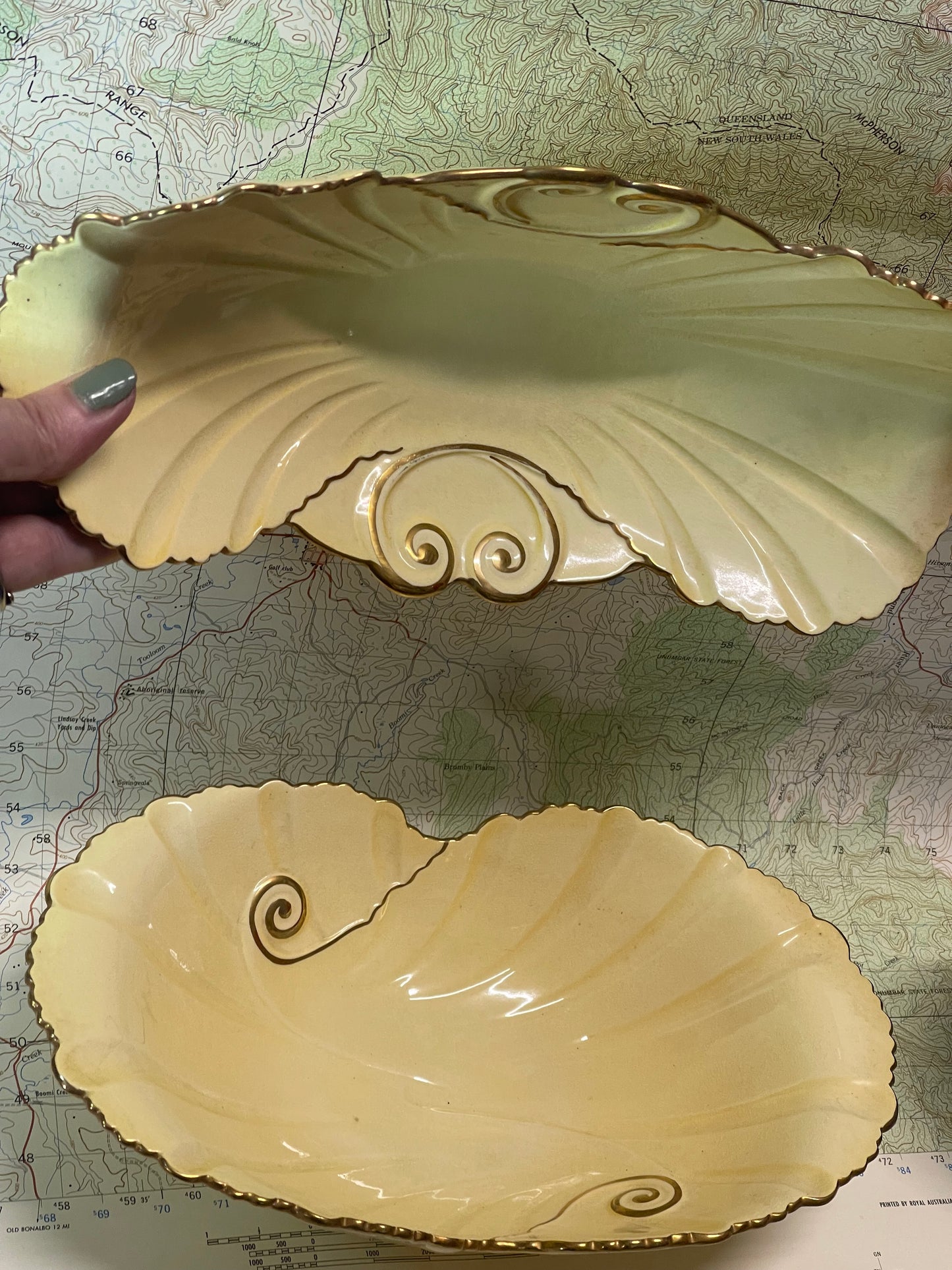 Pair of Vintage Carlton Ware Lemon Yellow Serving Dishes – England