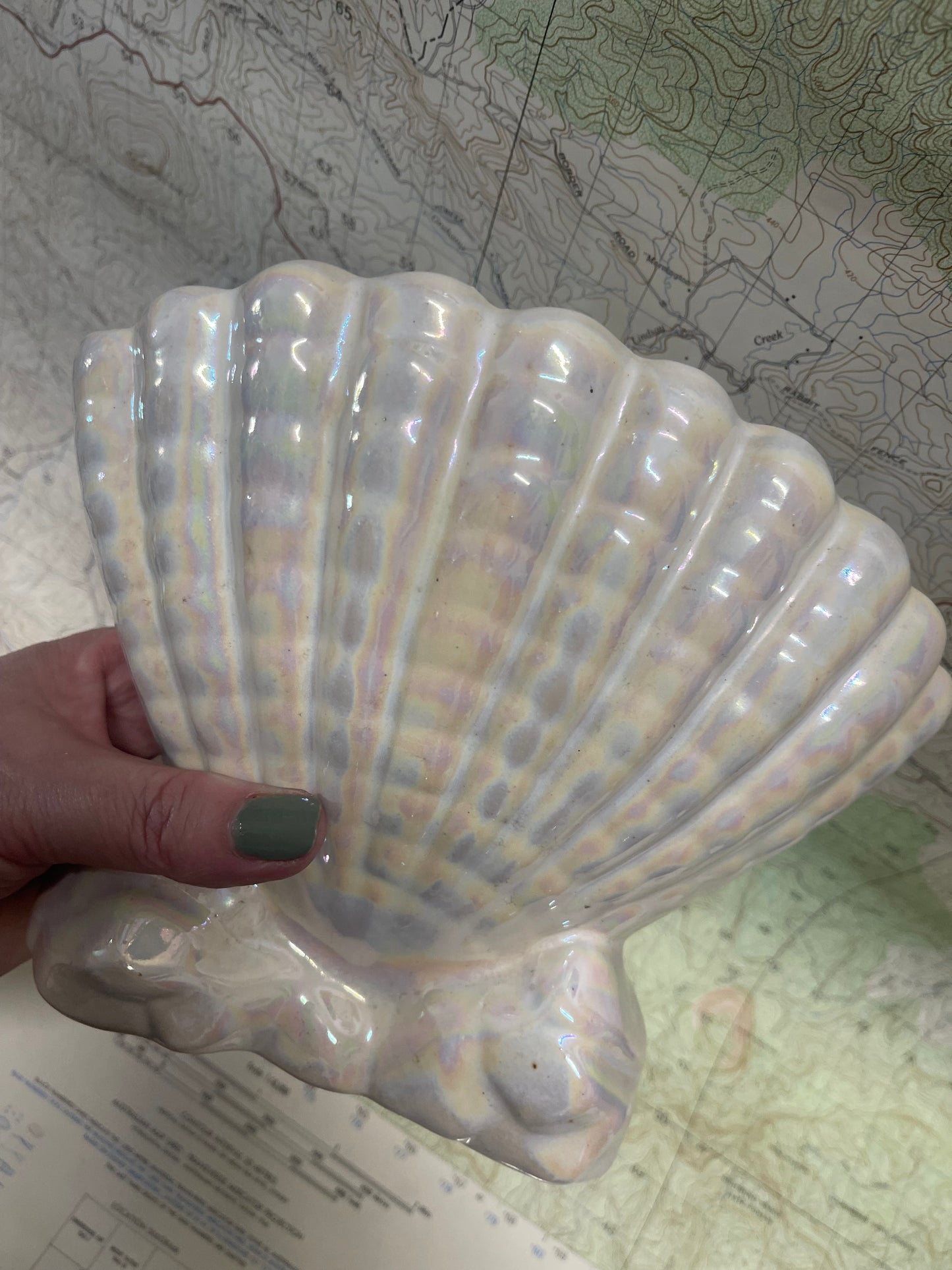 Large Vintage Raynham Lustre Shell Vase / Planter – England c.1950s
