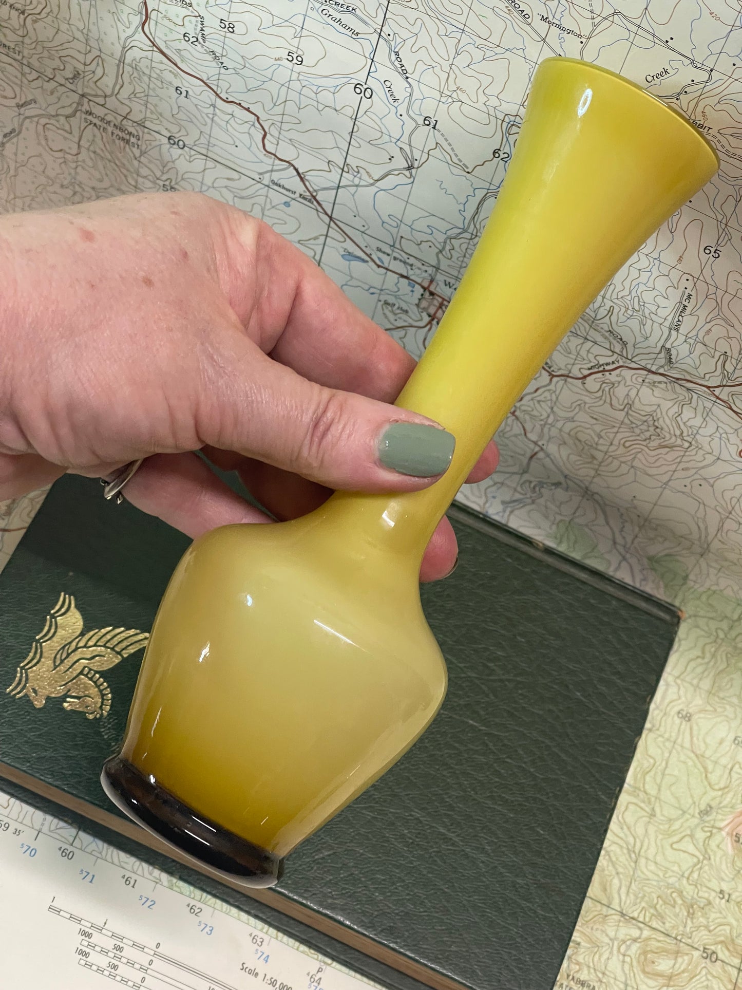 Vintage Yellow Cased Glass Bud Vase – Mid Century