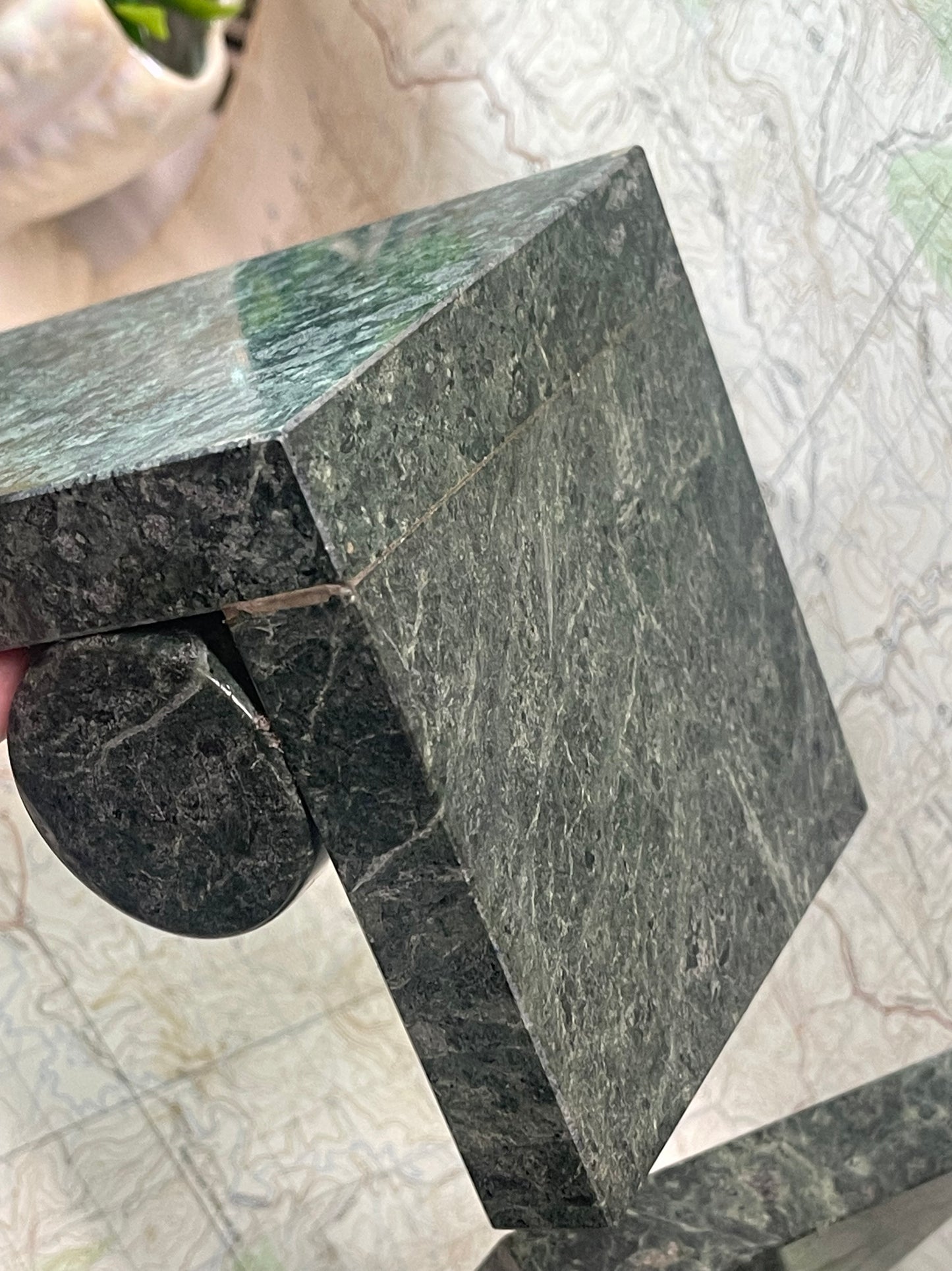 Vintage Green Marble Bookends – Modernist Geometric Design