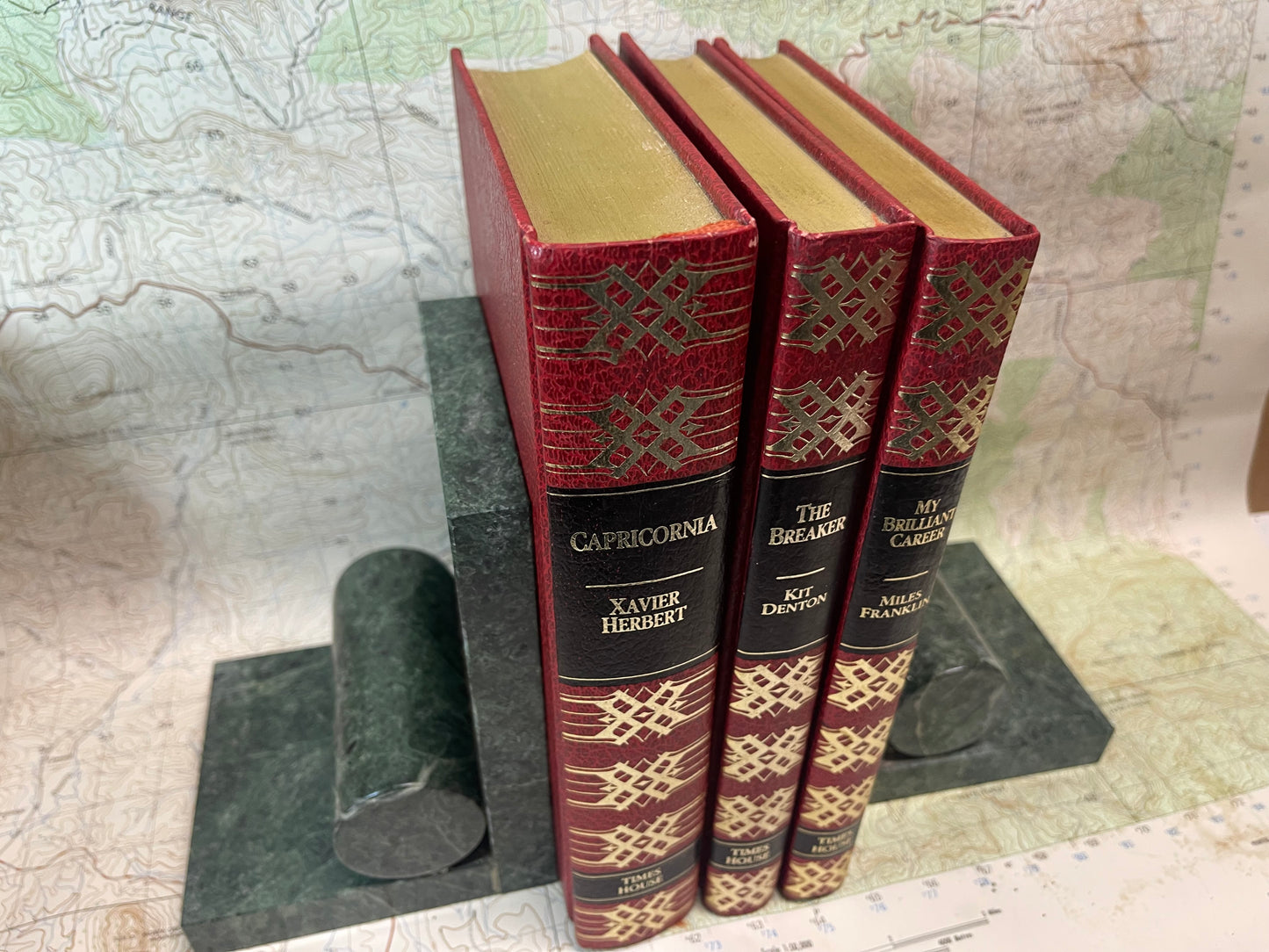 Vintage Green Marble Bookends – Modernist Geometric Design