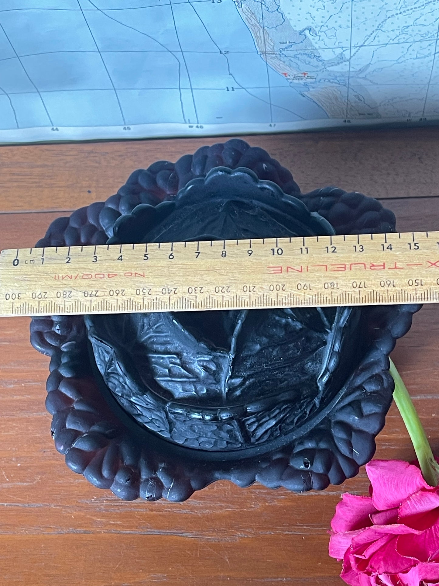 Vintage Black Amethyst Purple Cabbage Glass Bowl with Lid