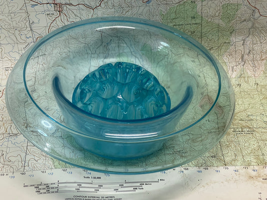 Art Deco Walther Glass Flower Frog Bowl – Czech Pressed Glass (c.1930s)
