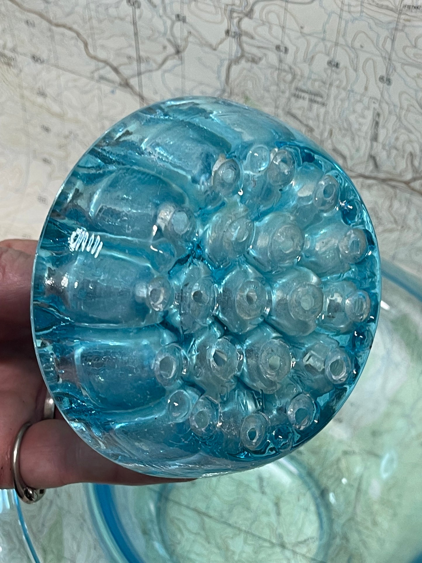 Art Deco Walther Glass Flower Frog Bowl – Czech Pressed Glass (c.1930s)