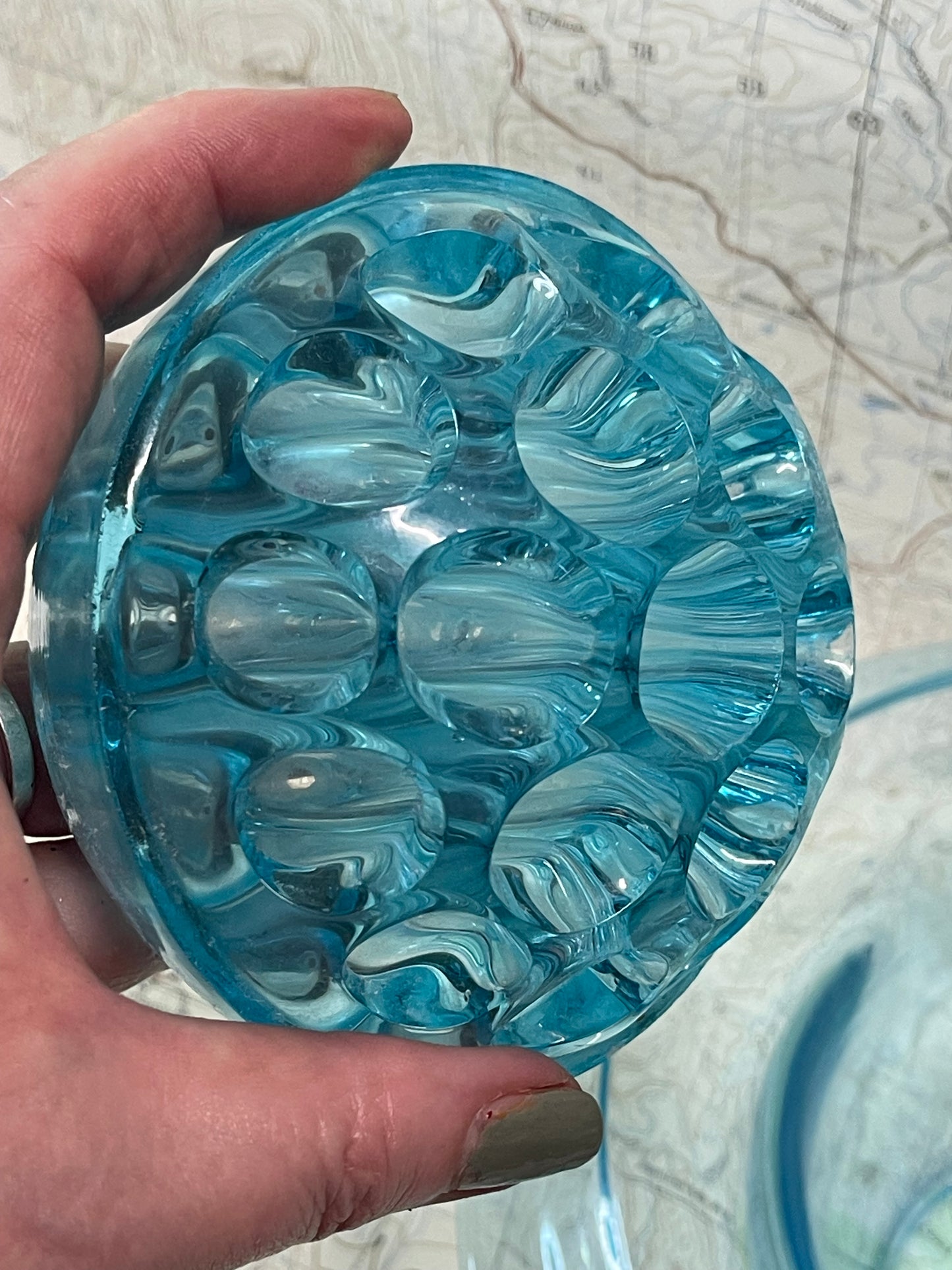 Art Deco Walther Glass Flower Frog Bowl – Czech Pressed Glass (c.1930s)