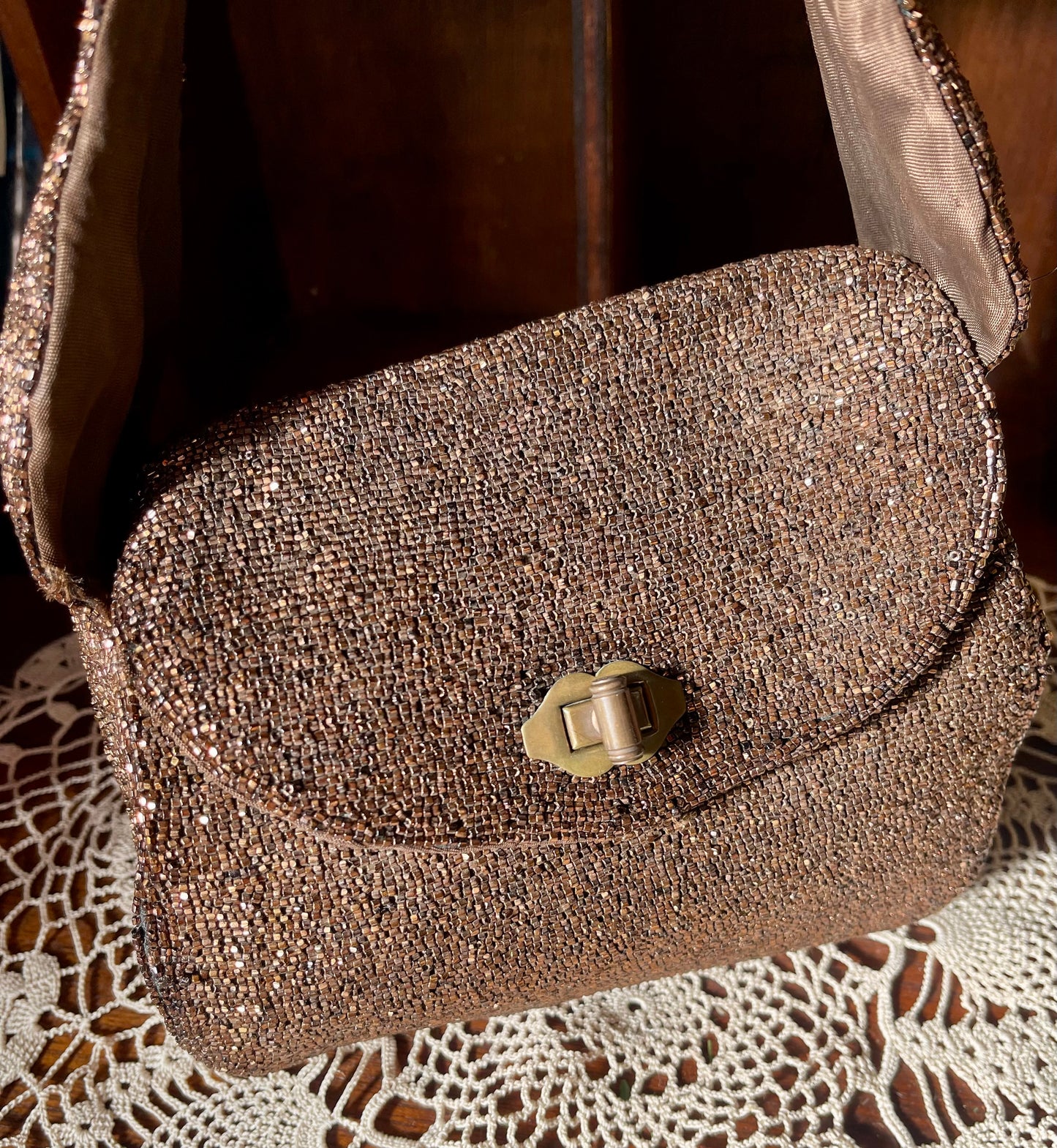 Vintage 1950s French Bronze Beaded Evening Bag