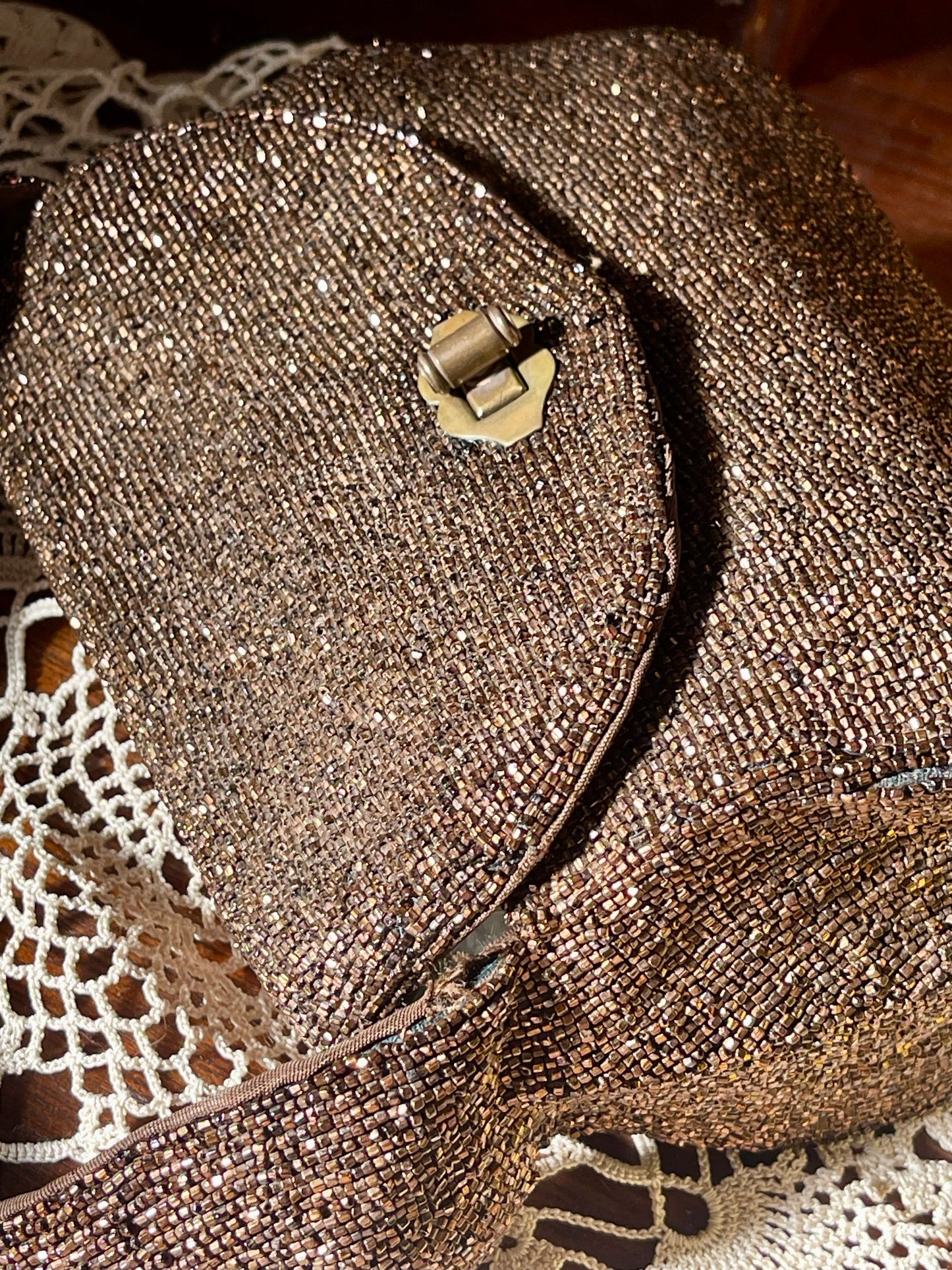 Vintage 1950s French Bronze Beaded Evening Bag