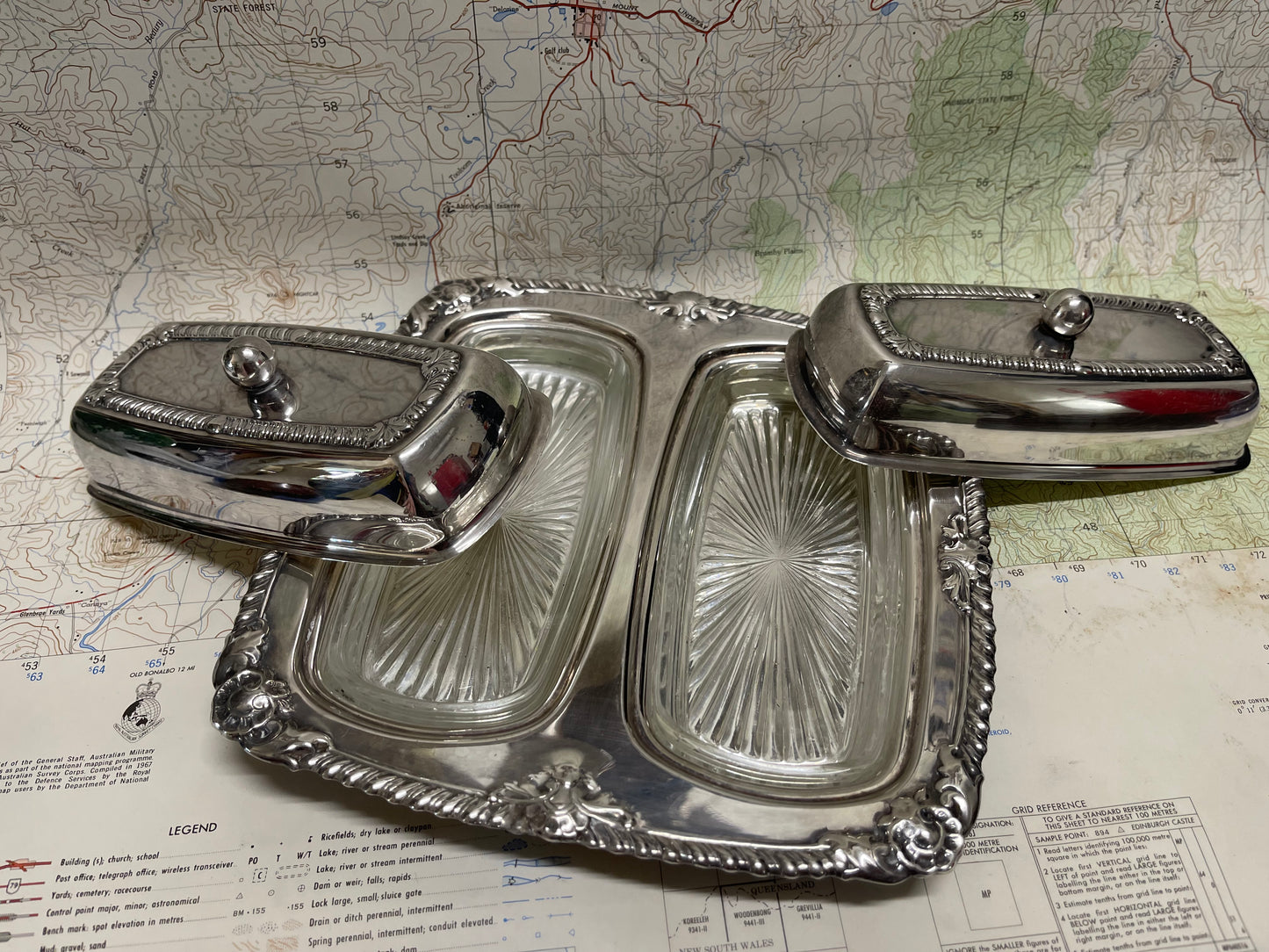 Vintage Silverplate Double Butter Dish Set with Tray - Atlanta Plate by Paramount (c.1940s–1950s)