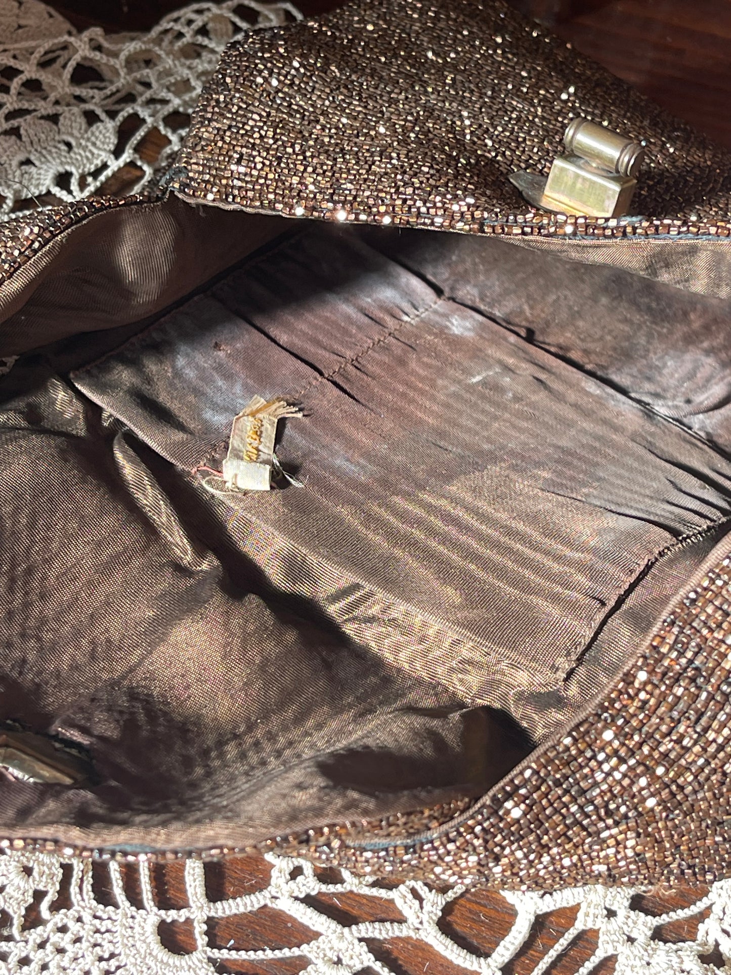 Vintage 1950s French Bronze Beaded Evening Bag