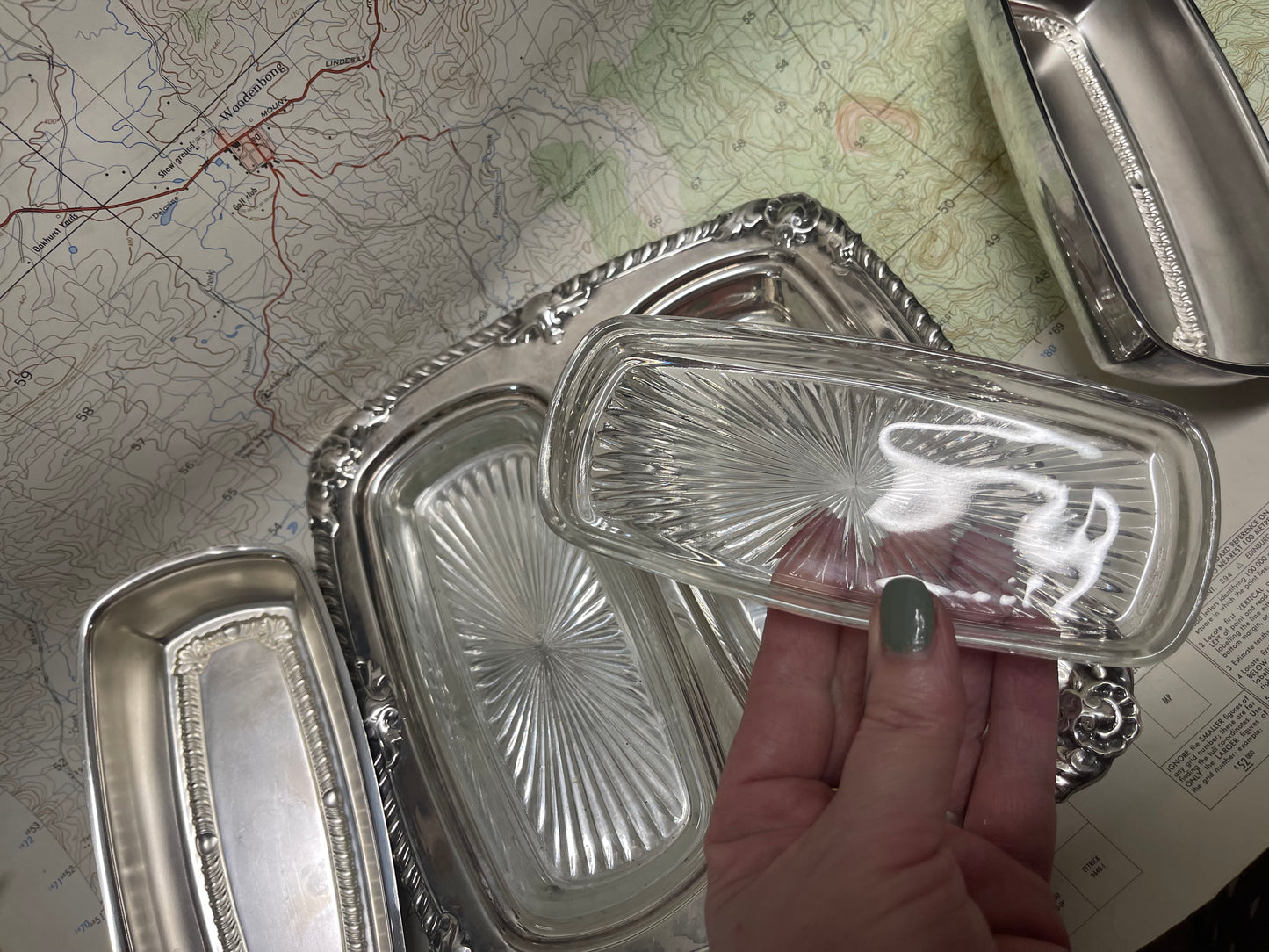 Vintage Silverplate Double Butter Dish Set with Tray - Atlanta Plate by Paramount (c.1940s–1950s)