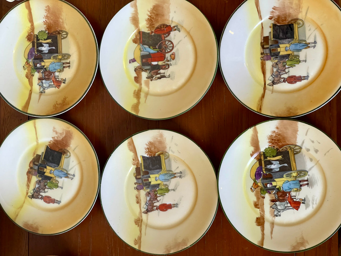 Vintage 1930s Royal Doulton Yellow Door Coaching Days Tea Set for Six