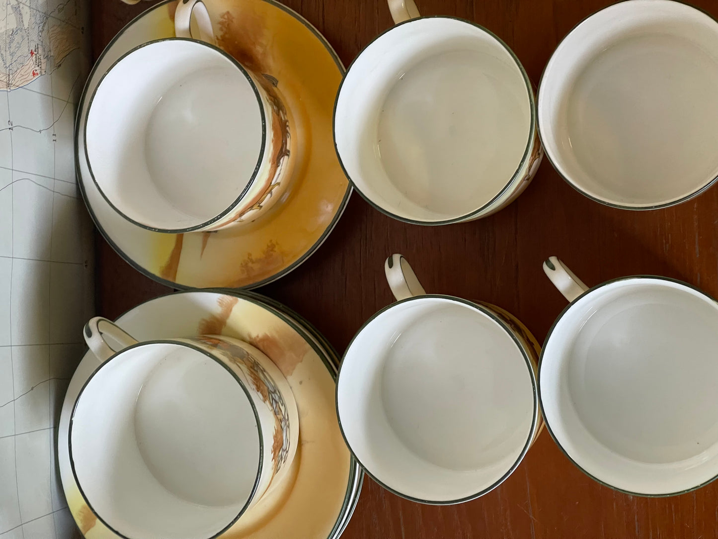 Vintage 1930s Royal Doulton Yellow Door Coaching Days Tea Set for Six