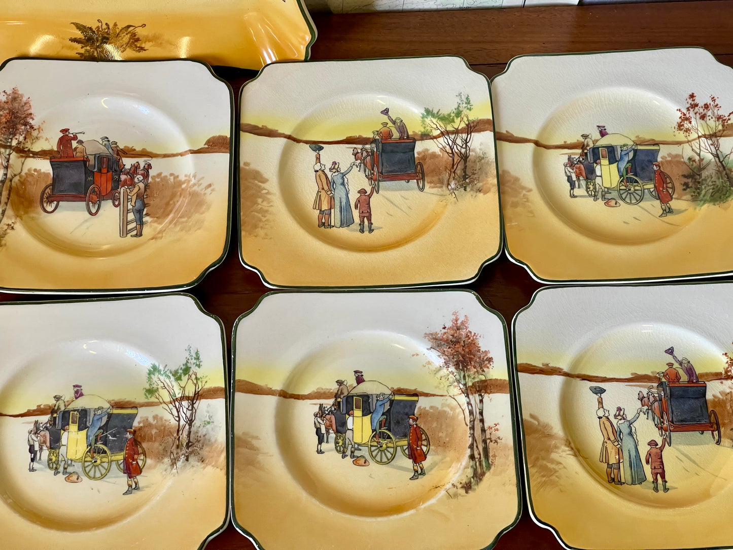 Vintage 1930s Royal Doulton Yellow Door Coaching Days Tea Set for Six