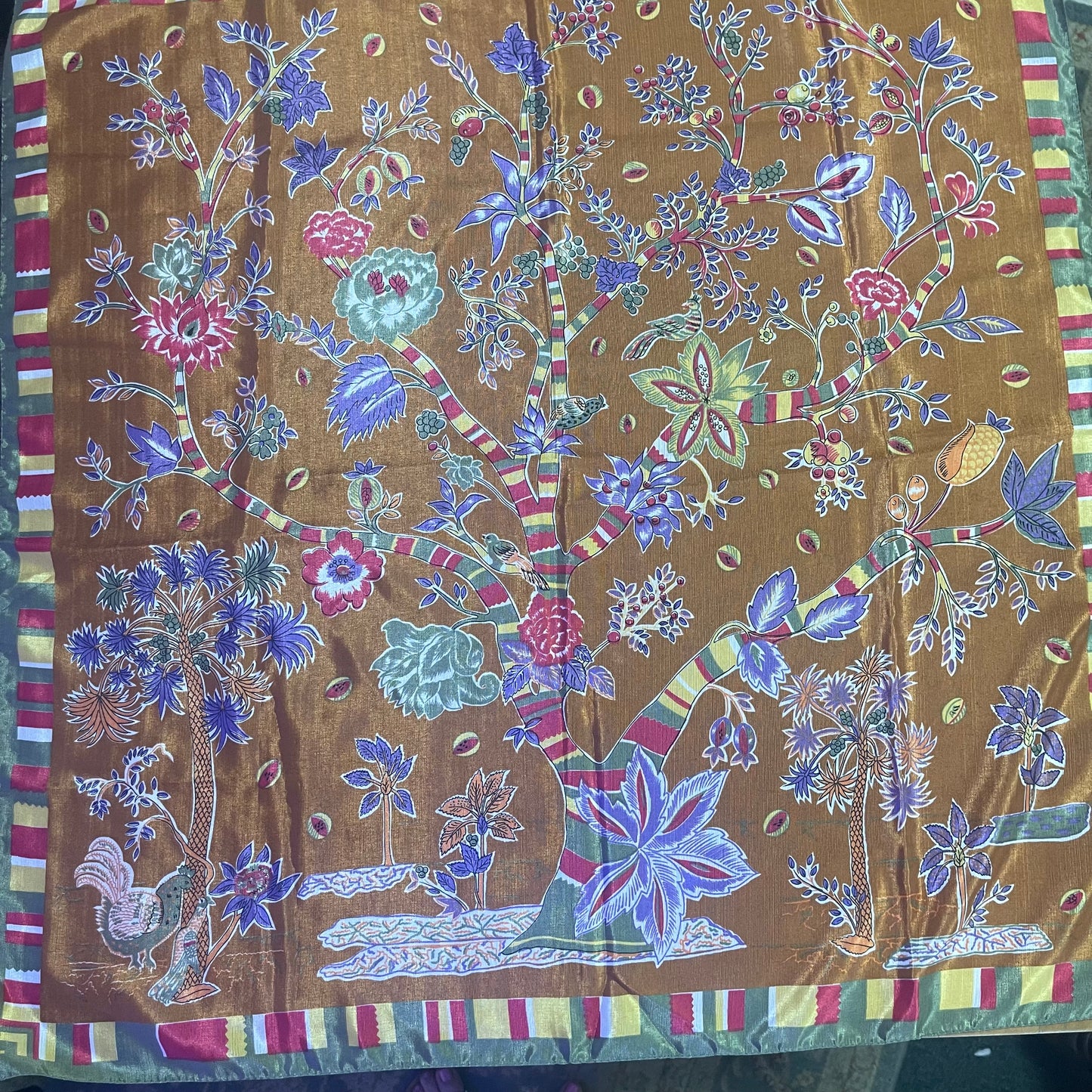Vintage 1980s Italian Scarf with tree and birds 80 x 80 cm