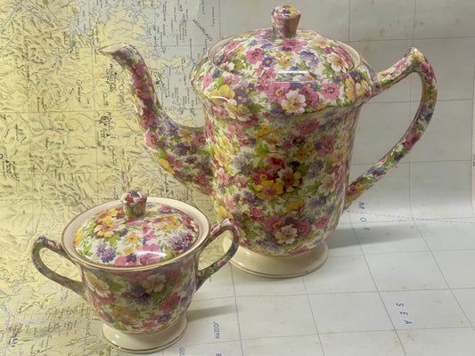 James Kent “Du Barry” Chintz Teapot & Sugar Bowl Set (England)