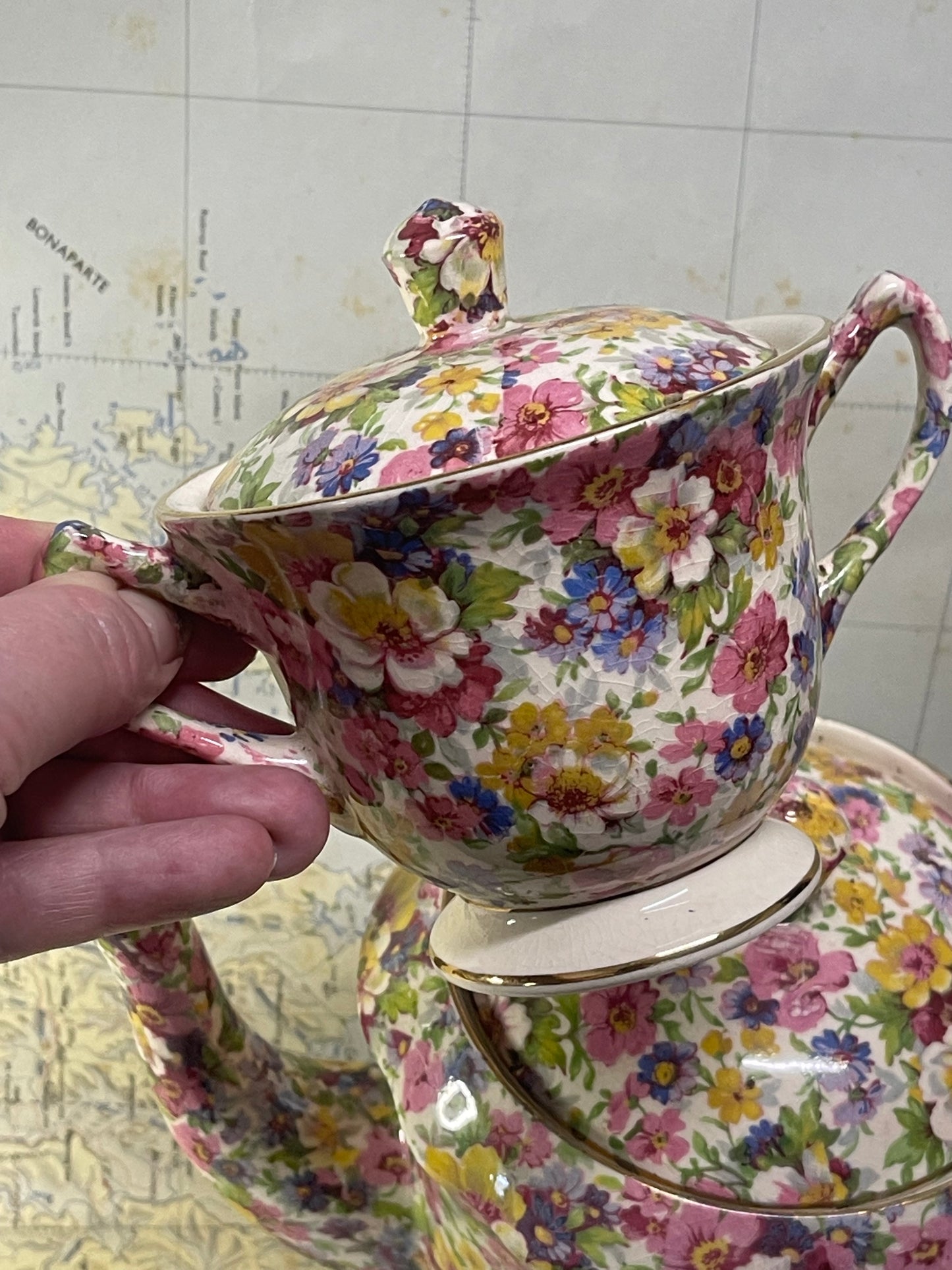 James Kent “Du Barry” Chintz Teapot & Sugar Bowl Set (England)