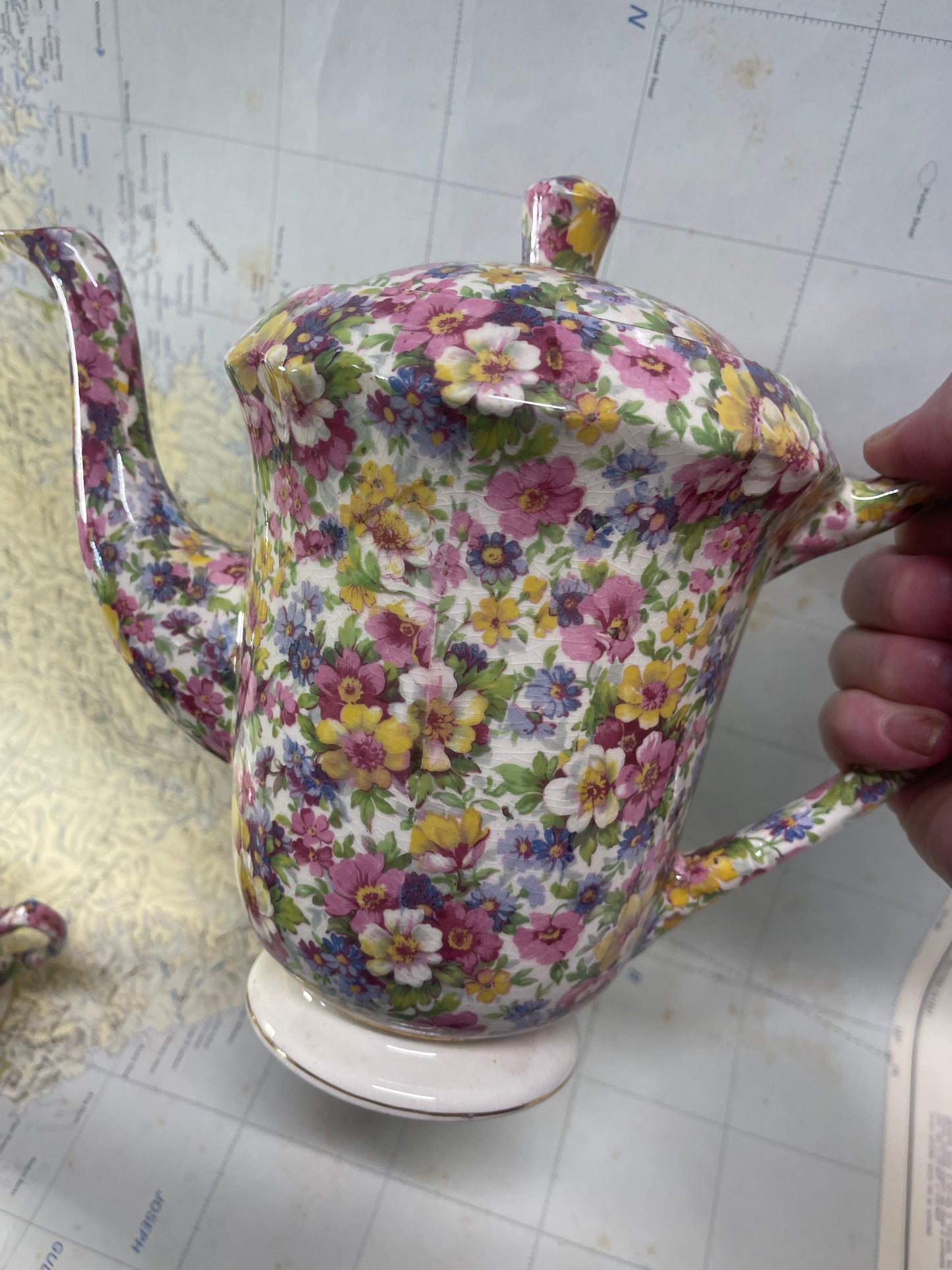 James Kent “Du Barry” Chintz Teapot & Sugar Bowl Set (England)