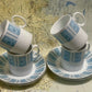 Blue Pattern Espresso Cups & Saucers — Set of 4 (1980s)